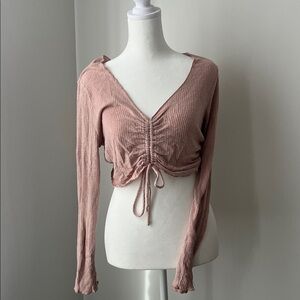 Altar’d State Light Pink Ruched Long Sleeve Top